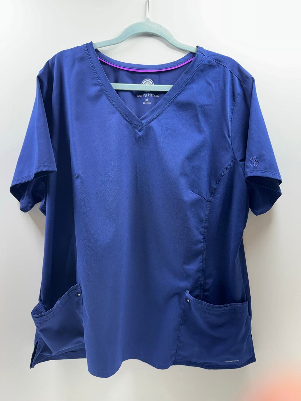 Healing Hands Medical Nursing Scrub Top Plus Size 3X Royal Blue Stretch Utility